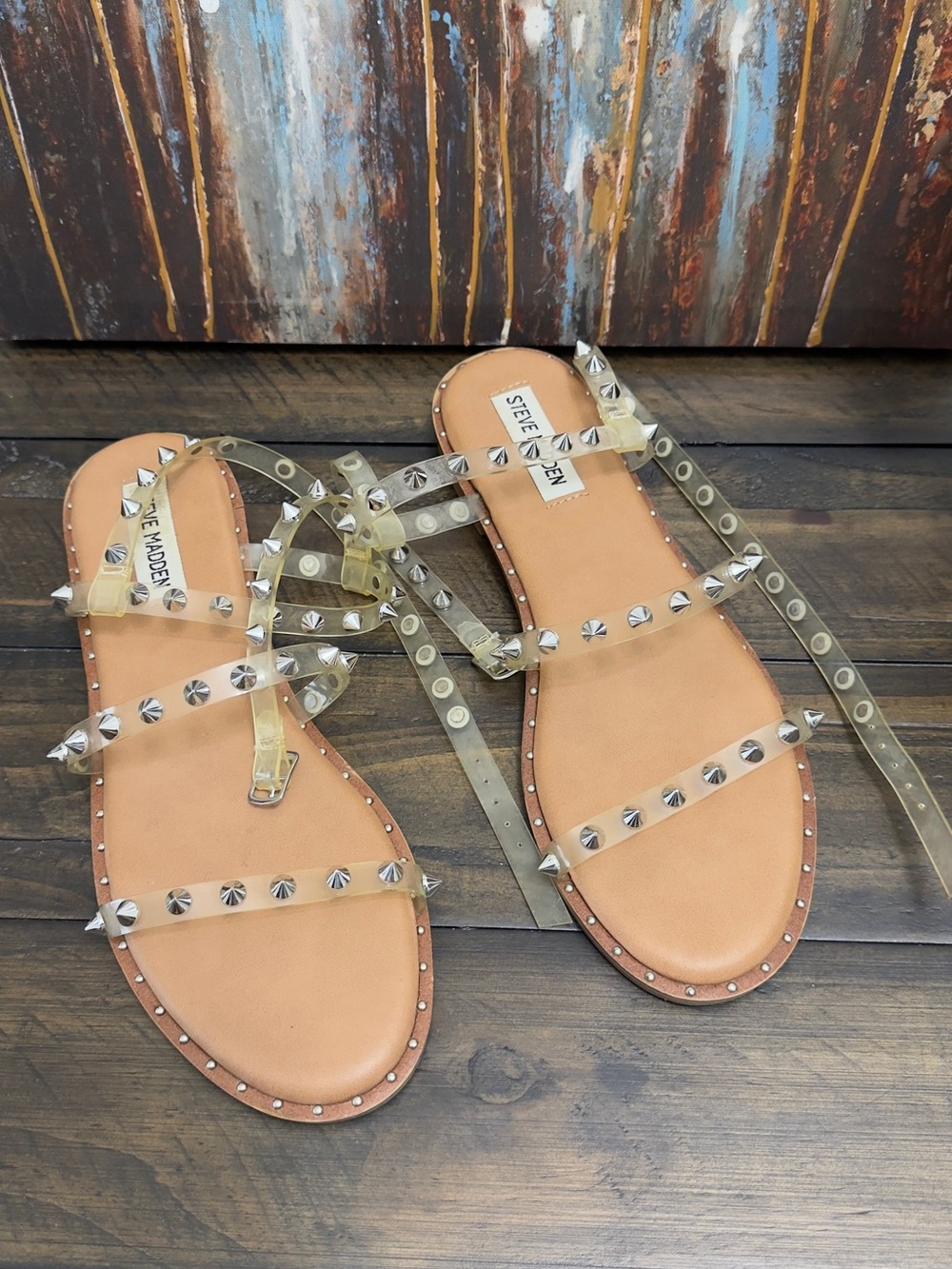 Steve Madden Clear Studded Strappy Sandal in Nude/Tan